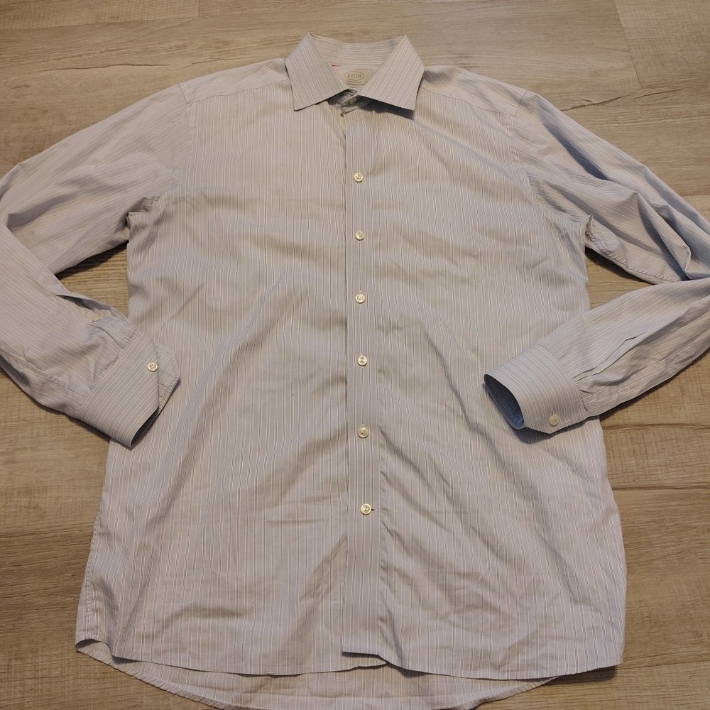 eton contemporary 16.5 42 Dress Shirt‎ Long Sleeve Striped Light Blue  Oxford - Picture 2 of 7